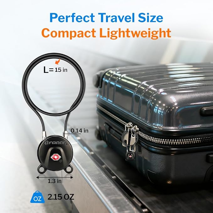 Forge TSA Approved Luggage Locks, Ultra-Secure Dimple Key Travel Lock, Extra long-15'' Cable Locks with Zinc Alloy Body - Image 5