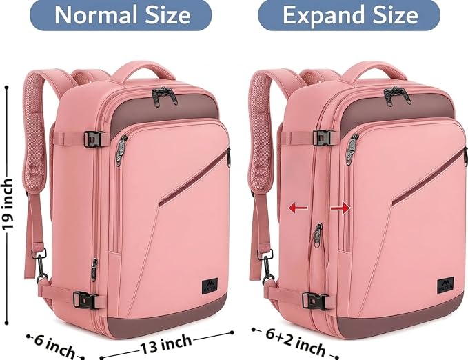MATEIN Pink Grey Travel Backpack for Women, Flight Approved Carryon Daypack | Large Travelling Bag with Chest Strap for Womens, 40L, Cute Casual Daypack for Overnight, Outdoors, Business, Water Resistant - Image 5