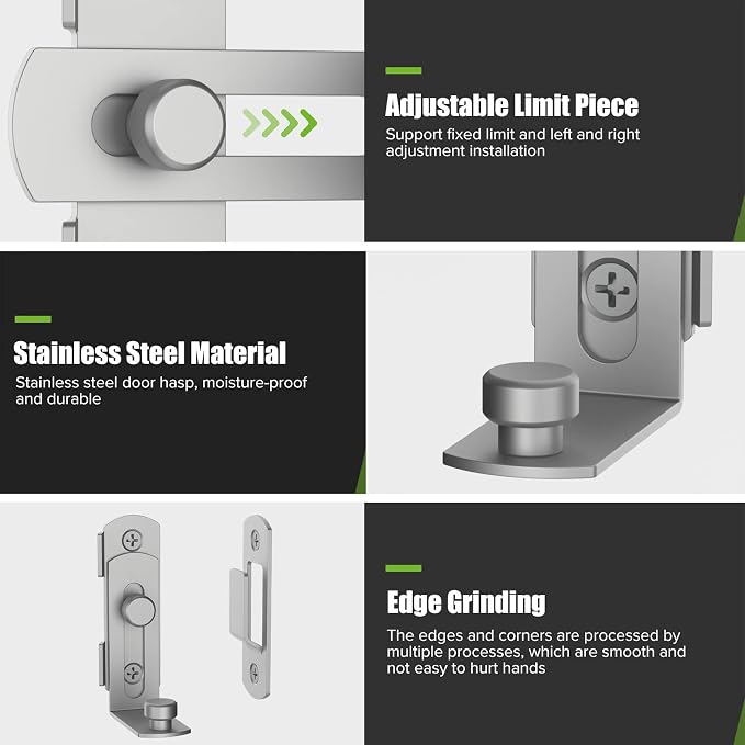 Barn Door Lock, 90 Degree Bifold Flip Door Latch, Silver | Stainless Steel Angle Latch Lock for Barn, Bathroom, Outdoor, Garage - Image 4