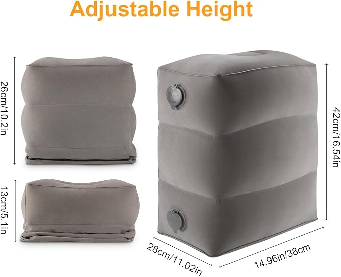Inflatable Travel Foot Rest Pillow, Small Size (Grey, 1 Pack | Kids Airplane Bed, Adjustable Height Leg Pillow, Make a Flat Bed for Toddlers, Great for Airplane,Train - Image 2