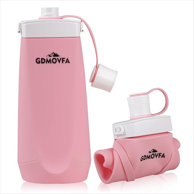 Collapsible Water Bottles,20oz Reusable Silicone Foldable Water Bottle,Portable Leak-proof Collapsible Water Bottle for Traveling Camping Hiking Cycling Yoga Sports Outdoor (Pink) by Unknown