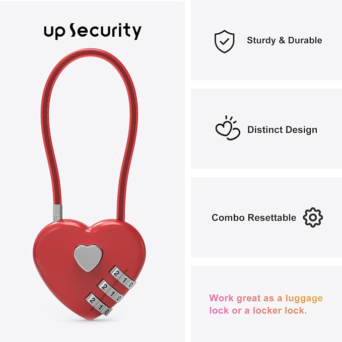 Small Combination Padlock, Cable Locks with Combination, Cute Padlock with Number, Combo Cable Lock for Luggage, Suitcase, Gym Locker, Backpack Zipper, Bag, Toolbox, Helmet, Travel Safe - Image 2