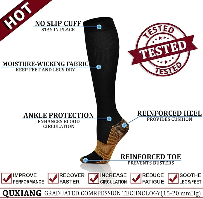 QUXIANG Copper Compression Socks for Women & Men Circulation (8 Pairs) - Best for Running Athletic Cycling - 15-20 mmHg - Image 3