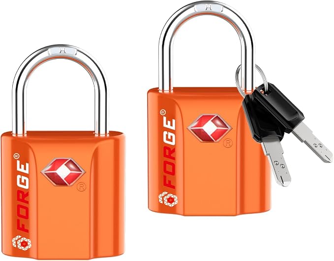 Forge TSA Approved Luggage Locks: Ultra Secure Dimple Key Travel Locks with Zinc Alloy Body, for Luggage, Travel Cases, Backpacks Orange 2PK. by Forge
