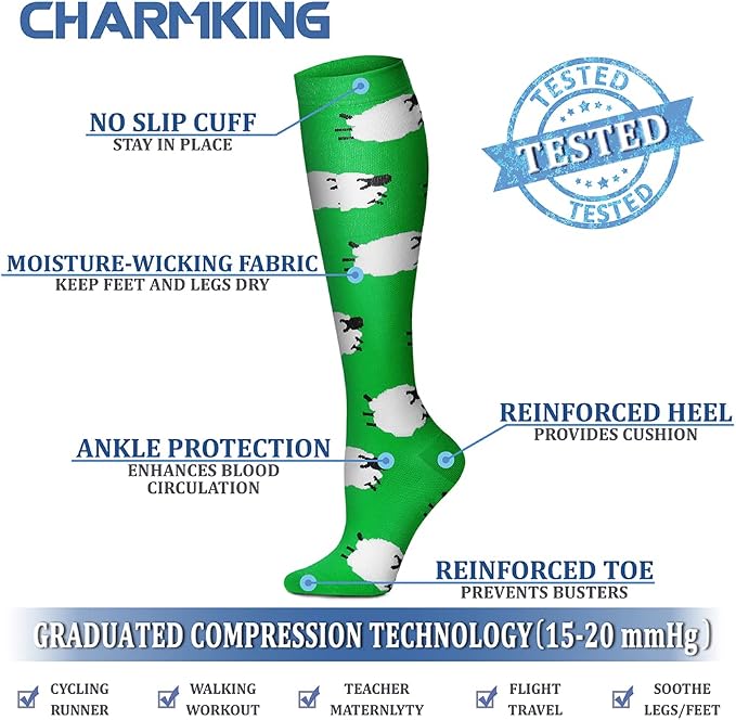 CHARMKING Compression Socks for Women & Men Circulation (8 Pairs) 15-20 mmHg Best Calf Socks Support for Athletic Cycling - Image 4