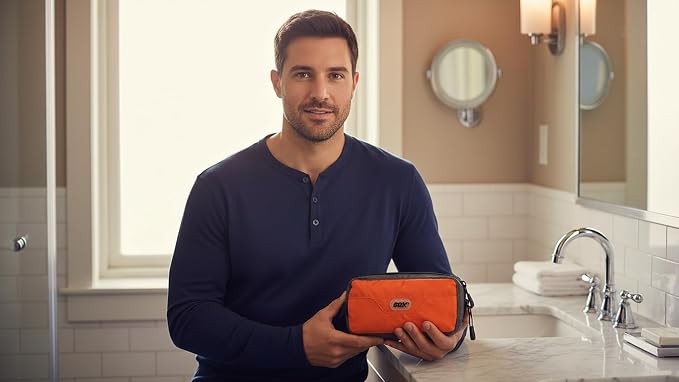 GOX Travel Small Toiletry Bag for Men Nylon Dopp Kit Medicine Bag Travel Organizer Pouch Shave Kits for Teens Toiletry Essentials Bathroom Compact (Orange, 7.9 * 3.7 * 2 Inches) - Image 3