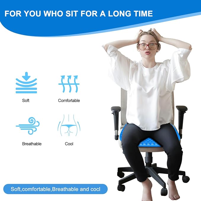 Large Gel Seat Cushion for Long Sitting With Non-Slip Cover,Soft & Breathable,Chair Cushion,Car seat Cushion,Office seat Cushion,Seat Cushion for Desk Chair,Wheelchair Cushion (Blue, Large Size) | 18 inches Cooling& Breathable & Comfortable,Gel Seat Cu... - Image 7