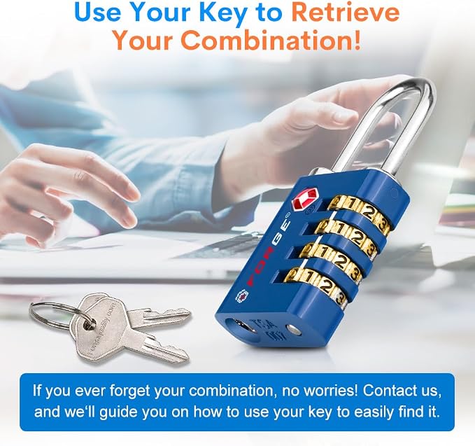 Forge Dual-Opening: Key or Combination Access Lock, TSA Approved Locks for Luggage, Pelican case, Travel, Gym, School, Stainless Steel Shackle. (Blue 2 Pk) - Image 5