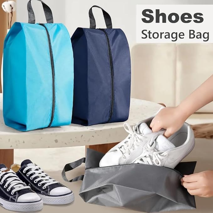 5Pcs Large Travel Shoe Bags Portable Travel Gifts Shoe Organizer with Zipper Closure, Waterproof Nylon Shoe Storage Organizer with Handle Travel Bags For Men and Women, Navy - Image 5