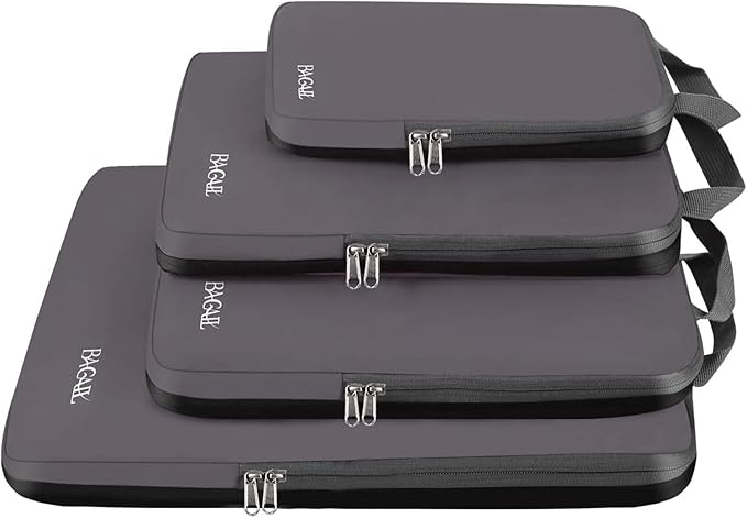 BAGAIL 4 Set/6 Set/8 Set Compression Packing Cubes Travel Accessories Expandable Packing Organizers (Cloth Pattern, 4-Dark Greyish) by BAGAIL
