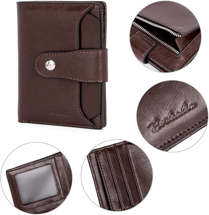 BOSTANTEN Leather Womens Wallet Small RFID Blocking Credit Card Holder | Removable ID Window, Zipper Coin Pocket, Bifold, Minimalist, Fits Small Purses, Daily Use, Ladies Gifts, Coffee - Image 4