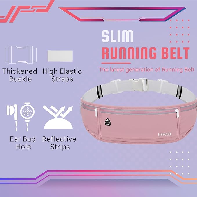 USHAKE Slim Running Belt, Workout Fanny Pack for Men Women,Exercise Waist Pack for Apple iPhone Holder, Runner Belt for Running Walking Cycling Camping Gym Red - Image 3