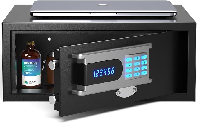 25 lb Hotel Dorm Safe Box, 17" Laptop Safe with Audit Trail | Audit Trail, Hotel Mode, Admin Password, Silent Keypad, Backlit LED, Fits Laptop & Documents, 1.07 cu. ft. Commercial Safe - Image 9