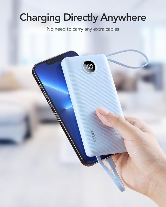 VRURC Portable Charger for iPhone, Built in 4 Cables Power Bank 10000mAh | Compact USB C Charging Bank 5 Outputs for Multi Devices,Travel Essential for Hiking Camping Business Cruise Ship-Blue - Image 7