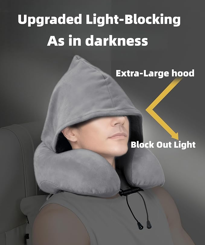 Travel Neck Pillow with Extra Large Hood Rollable Airplane Hooded Neck Pillow with Memory Foam Filling and Removable, Skin-Friendly Cover with Carrying Case & Pouch (Velvet) - Image 2