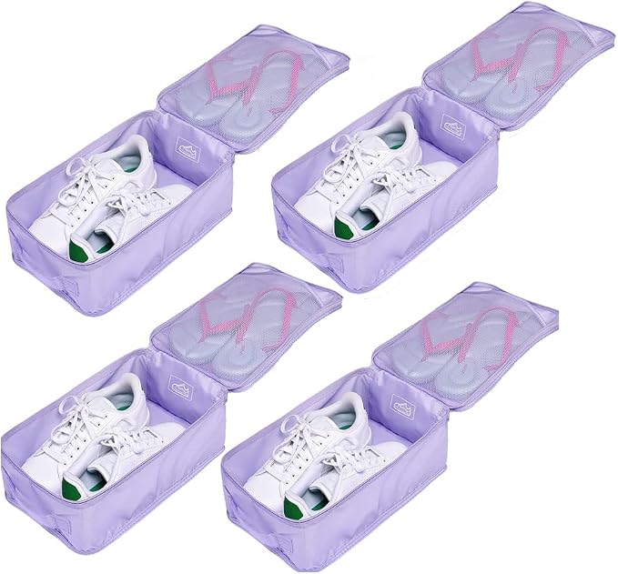 Travel Shoe Bags, Foldable Waterproof Shoe Pouches Organizer-Double Layer (4 Purple Shoe Bags) by JJ+POWER