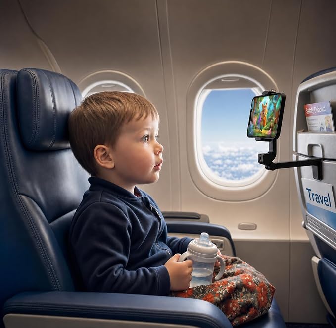 Hands-Free Airplane Phone Holder - Eye-Level Travel Mount for Flight Tray Table, Portable Clip-On Stand for Desk, Train, Luggage - Travel Essentials - Image 3