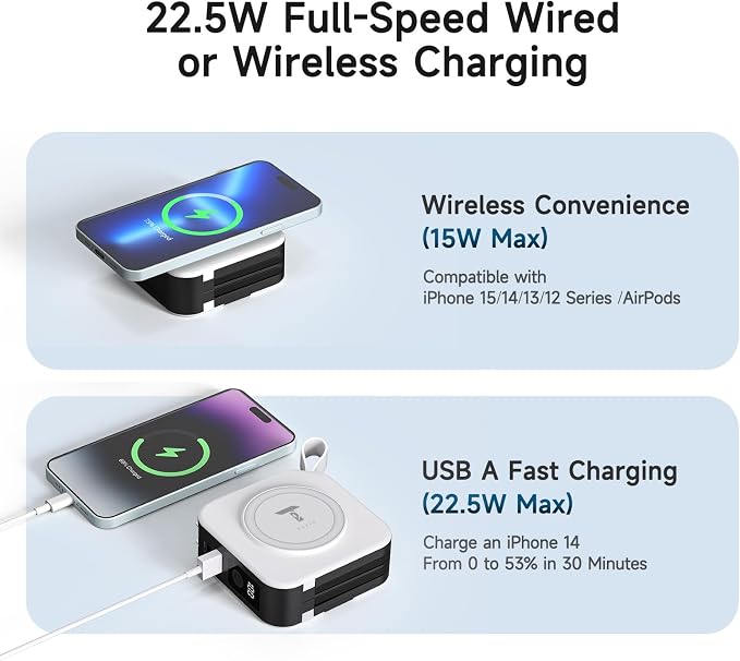 Powerpack Universal 5 in 1 Travel Power Bank - for Magsafe Battery Pack,10000mAh Power Bank with Built in Cable - Wireless Portable Charger for iPhone 15/15 Pro/ProMax, iPhone 14/13/12 Series - Image 4