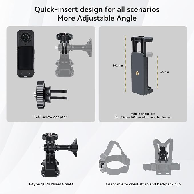 4 in 1 Action Camera Accessories for GoPro Hero 13/12/11/10/9/8/7/6 | Chest Mount Harness+Backpack Clip+360° Rotating Head Strap+Wrist Strap for DJI Osmo Action/Pocket 4/3/Insta360 X5/X4, TW06 - Image 7