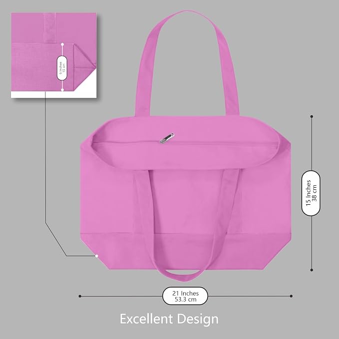 TOPDesign 6-Pack Canvas Tote Bags with an External Pocket, Reusable Grocery Shopping Bags, Top Zipper Closure, Daily Essentials (Light Purple) - Image 5