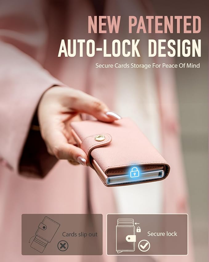 Women Wallet RFID Blocking Wallet for Women, Slim Small Size, Top Grain Leather, Pop up Credit Card Holder, Trifold, Minimalist, Pink Saffiano 9-11 Cards Capacity ID Window Cash Pocket,Gift for Her - Image 8
