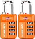 SURE LOCK TSA Approved 4-Digit Resettable Combination Luggage Locks with Open Alert, Easy-Read Dials - for Luggage, School Lockers, Gym, Office, Toolbox & Security Cases (Orange 2 Pack) by Hopeyoucanstaysafe