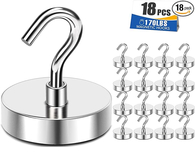 Magnetic Hooks 170lbs Strong Magnets Hook 18 Pack | Heavy Duty Extra Strong Cruise Hook for Hanging Industrial Metal Refrigerator Hooks for Cruise Cabins Fridge Kitchen Grill by MIKEDE