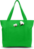 TOPDesign 3-Pack Canvas Tote Bags with an External Pocket, Reusable Grocery Shopping Bags, Top Zipper Closure, Daily Essentials (Lime Green) by TOPDesign