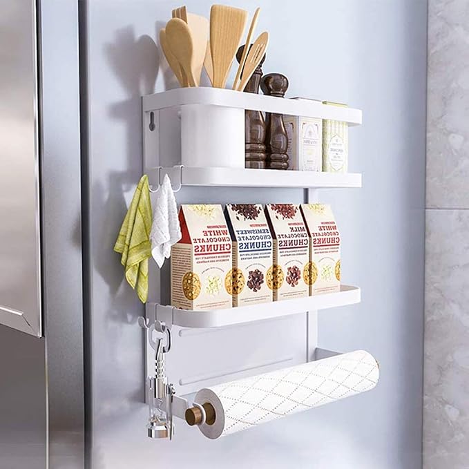Magnetic Spice Rack for Refrigerator White Magnetic Paper Towel Holder for fridge Magnetic Shelf Magnetic Shelves Fridge Magnet Organizer Spice Rack Kitchen Organization Kitchen Storage - Image 9