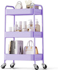 TOOLF 3 Tier Metal Rolling Cart, Utility Storage Cart with Wheels, Purple | Screwless Assembly, Lockable Metal Wheels, Trolley Organizer for Bathroom, Kitchen, Office, Dorm, Laundry, Craft Room by TOOLF