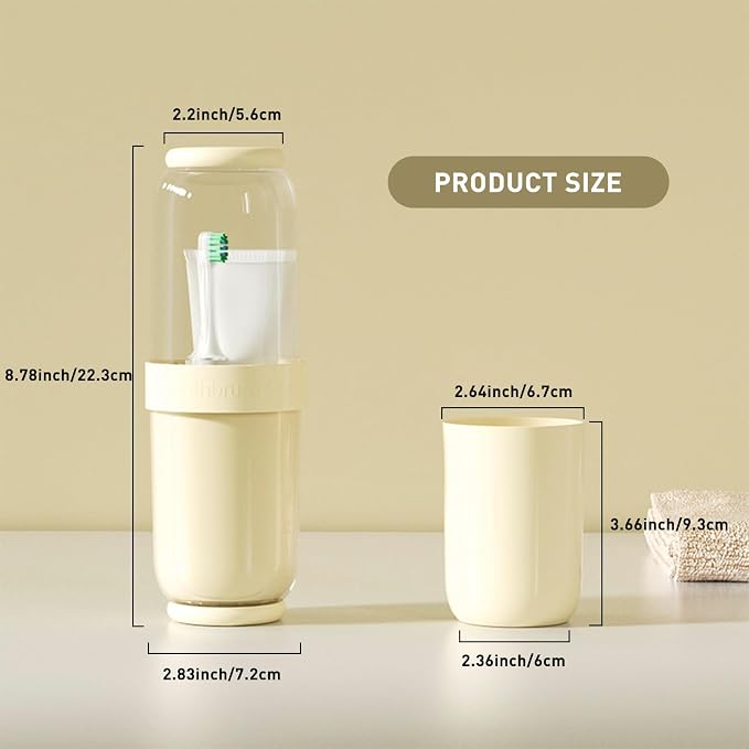 Toothbrush Cup with Cover, Travel Toothbrush Case Portable Toothbrush Holder for Traveling Business Camping School Bathroom (Beige) - Image 2