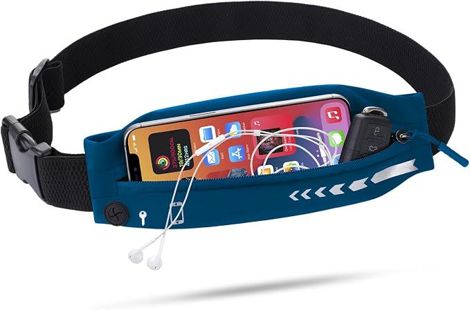 USHAKE Slim Running Belt for Women Men-Runners Phone Holder Fanny Pack, Adjustable, Bounce Free Waist Pouch bag for Workout, Money Belt, Run Gear Accessories Navy Blue by USHAKE