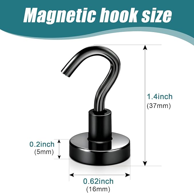 MAGXCENE 50 Pack Magnetic Hooks Heavy Duty, Strong Magnet Hooks for Cruise Refrigerator, Neodymium Magnets with Hooks for Grill Hanging Kitchen Tool Storage, Black - Image 3