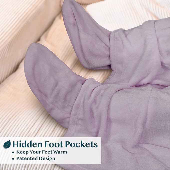 PAVILIA Fleece Blanket with Sleeves, Foot Pockets for Women Men Adults, Plush Wearable Blanket Throw Wrap, Warm Snuggle Blanket Robe, Cozy Gift Ideas for Wife Mom, Light Purple - Image 2