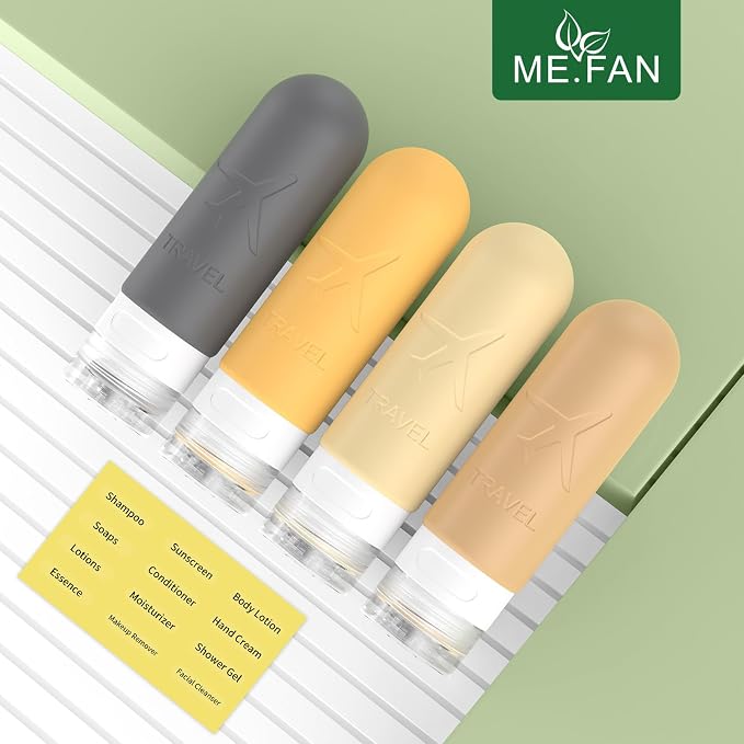 ME.FAN Travel Bottles for Toiletries,3oz Silicone Travel Size Containers, TSA Approved Squeezable Portable Split Bottle, Travel Accessories for Conditioner Shampoo Lotion - 4 Pack Yellow - Image 2