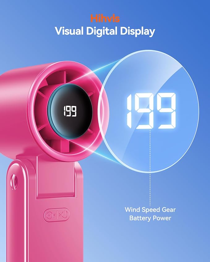 Portable Handheld Turbo Fan, 199 Gear Speed, 24 Hs Cooling Time, 5500mAh Rechargeable Mini Personal Hand Fan, Foldable Design, Travel Essentials, Beach Vacation, Gifts for Women, Men,HotPink - Image 8