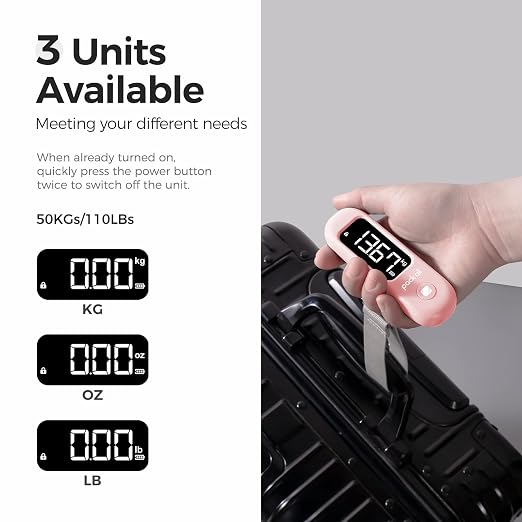 pack all Digital Luggage Scale for Travel, 110Lbs Capacity, 0.1Lb Precision | Handheld, Backlit LCD Display, Lb/Kg/Oz Conversion, Tare Function, Battery Included, Pink - Image 4