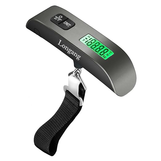 Digital Hanging Luggage Scale with Backlit for Travel, Portable Handheld Suitcase Weight Scale with Hook, 110 Pounds, Battery Included by Longang