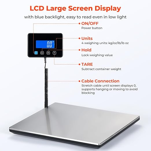 MUNBYN 440lb/1.8oz Shipping Scale, Digital Postal Scale for Packages | Hold & Tare Function, Backlit LCD, Battery & USB Cable Included, For Small Business, Luggage, Home Office - Image 3