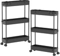 2-piece Set Slim Storage Cart 3 Tier,Bathroom Organizer Rolling Utility,Mobile Shelving Unit Slide Out for Office, Kitchen, Laundry Room & Narrow Places by Home