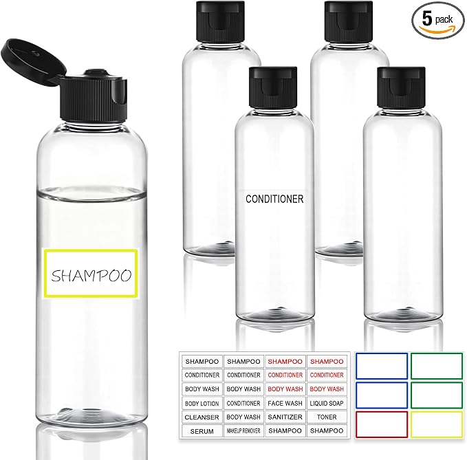 5 Pack 3.4 oz Travel Bottles for Toiletries, TSA Approved Leak Proof Refillable Travel Size Containers, Clear Plastic Shampoo Bottles for Lotion Conditioner by Unknown