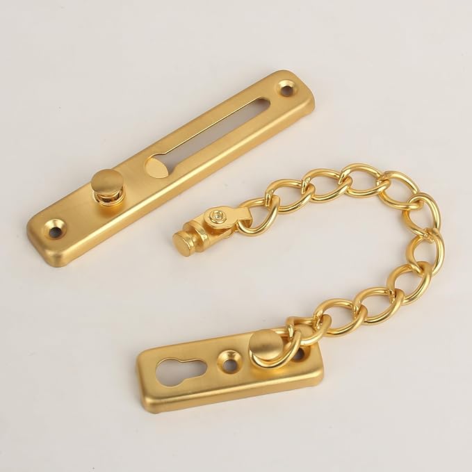KAFENDA Security Door Chain Lock Sturdy Door Lock Latch for Inside Door Stainless Steel Hotel Door Lock with Spring Button Door Locks for Kids Safety (Gold) - Image 5