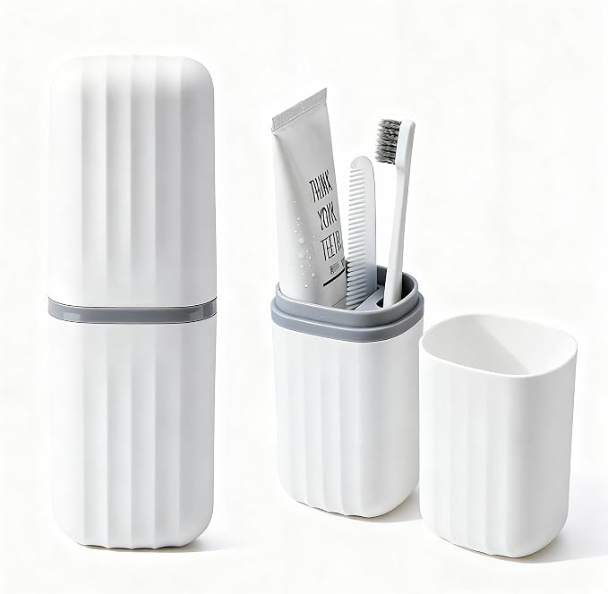 2-in-1 Travel Toothbrush Holder, Dustproof Toothbrush Travel Case with Mouthwash Cup, Portable Toothpaste Toothbrush Container for Traveling School Camping Business Trip Bathroom - Image 9