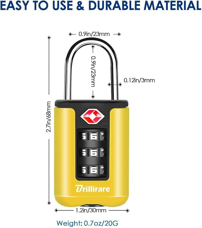 2 Pack TSA Approved Luggage Locks, Combination Travel Padlock, 3-Digit Waterproof Lock, TSA Outdoor Keyless Resettable Lock for Lockers, Bags, Backpack, Gym, Gate-Yellow - Image 2