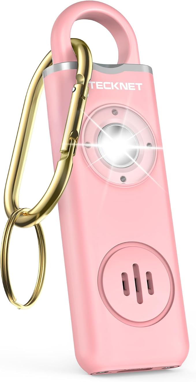 TECKNET Rechargeable Personal Safety Alarm for Women, 130dB Self Defense Keychain Alarm with SOS Strobe Light, Low Battery Notice, Loud Siren Safety Keychain for Girls Kids Elderly - Pink by Tecknet