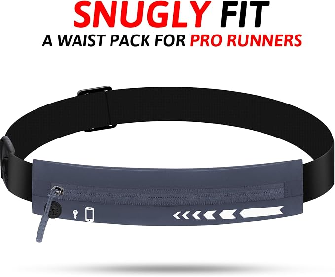 USHAKE Slim Running Belt for Women Men-Runners Phone Holder Fanny Pack, Adjustable, Bounce Free Waist Pouch bag for Workout, Money Belt, Run Gear Accessories Dark Grey - Image 2