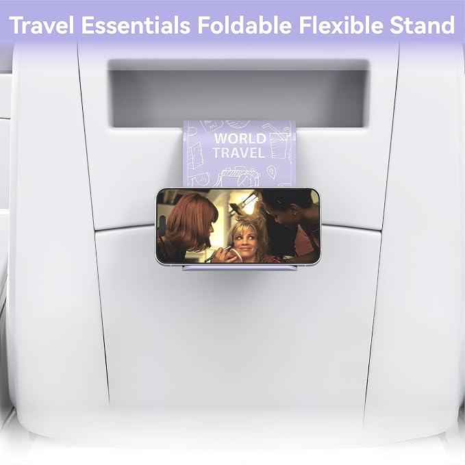 Airplane Phone Holder, Foldable Flexible Silicone Phone Stand | Tablet Mount for Flying, Home Office, Desk and Bedroom, Compatible with iPhone, Smartphones for Hands-Free Viewing, Purple - Image 2