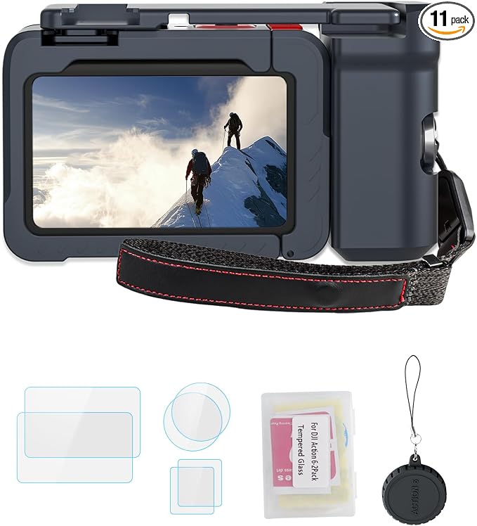YETAKKR Camera Protection Kit for DJI OSMO Action 6 Aluminum Grip Set - 11-Piece Bundle: Street Photography Handle + Protective Cage + 9H Screen Protector + Wrist Strap Bundle Accessories by Unknown