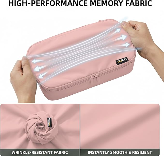 4 Piece Compression Packing Cubes for 3–7 Day Travel, Dusty Pink | Wrinkle-Resistant Memory Fabric, Breathable Mesh Panel, Double-Zipper, Small to Large Size Bag, Smart Organization - Image 4