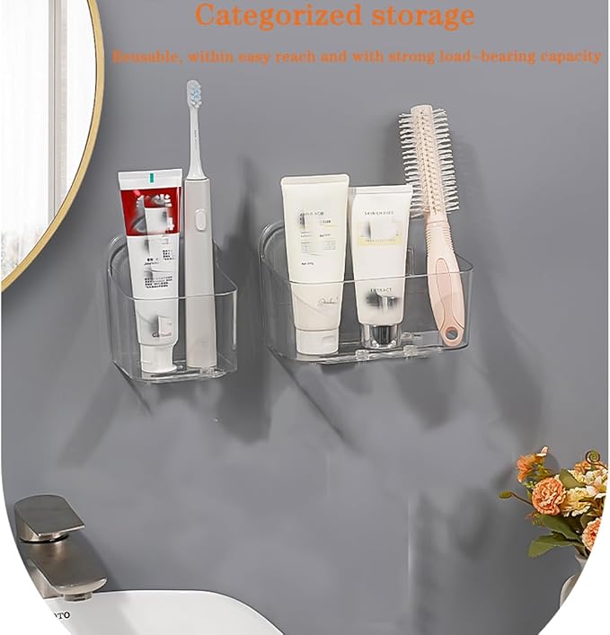 2pcs Adhesive Wall Mount Organizer Box,Acrylic Shelves for Wall,No Drilling Hang Walls,with Self Adhesive Tape,Automatic Draining for Bathroom, Kitchen, Living Room - Clear (Small) - Image 9